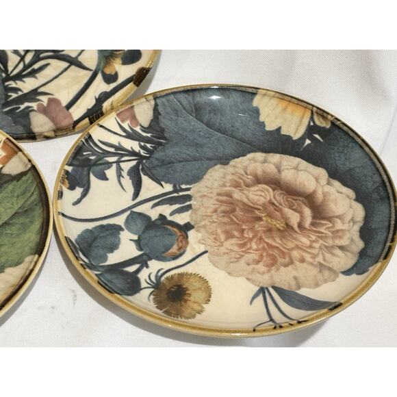 Pier 1 Moody Blooms Floral Hand Painted Ceramic 8" Salad Plates Set Of 3 - Picture 3 of 10